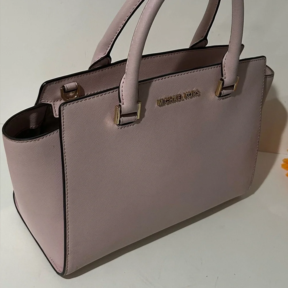 Michael Kors Blush Pink Saffiano Leather Satchel Tote Bag Gold Hardware